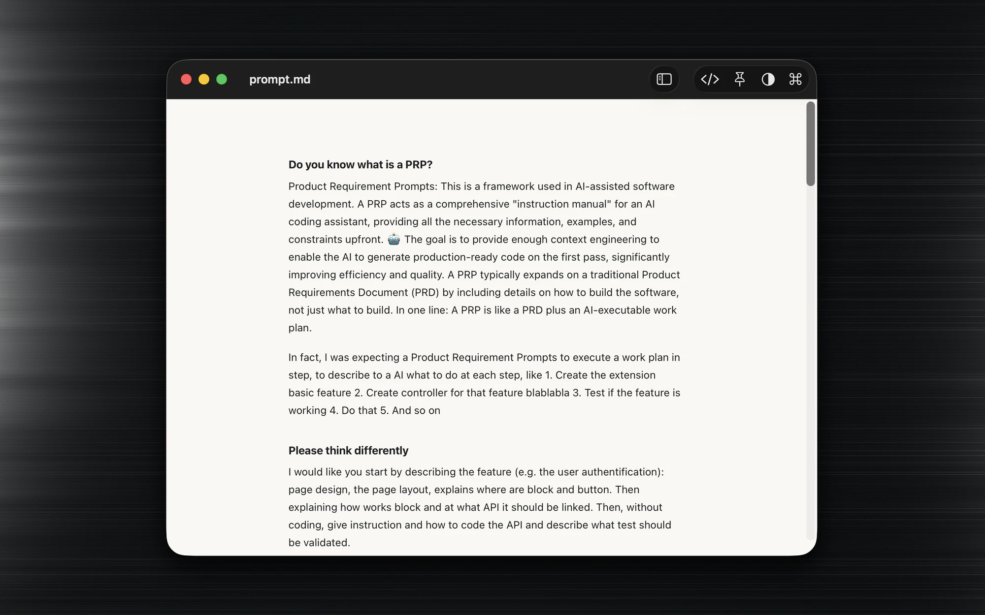 Nyxd Editor rendering a Markdown document as clean typeset prose on a light page
